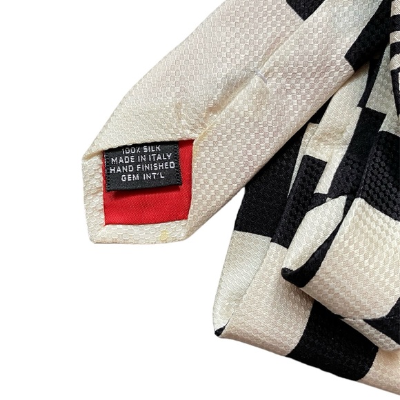 VTG 90s Kenny Scharf Silk Necktie GEM Italy Tie Checkered Fiz n Zip Art RARE - Picture 6 of 10